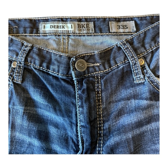 Buckle BKE Derek Bootleg Men’s Blue Denim Jeans Wiskering Western Bootcut 33S - Picture 3 of 10
